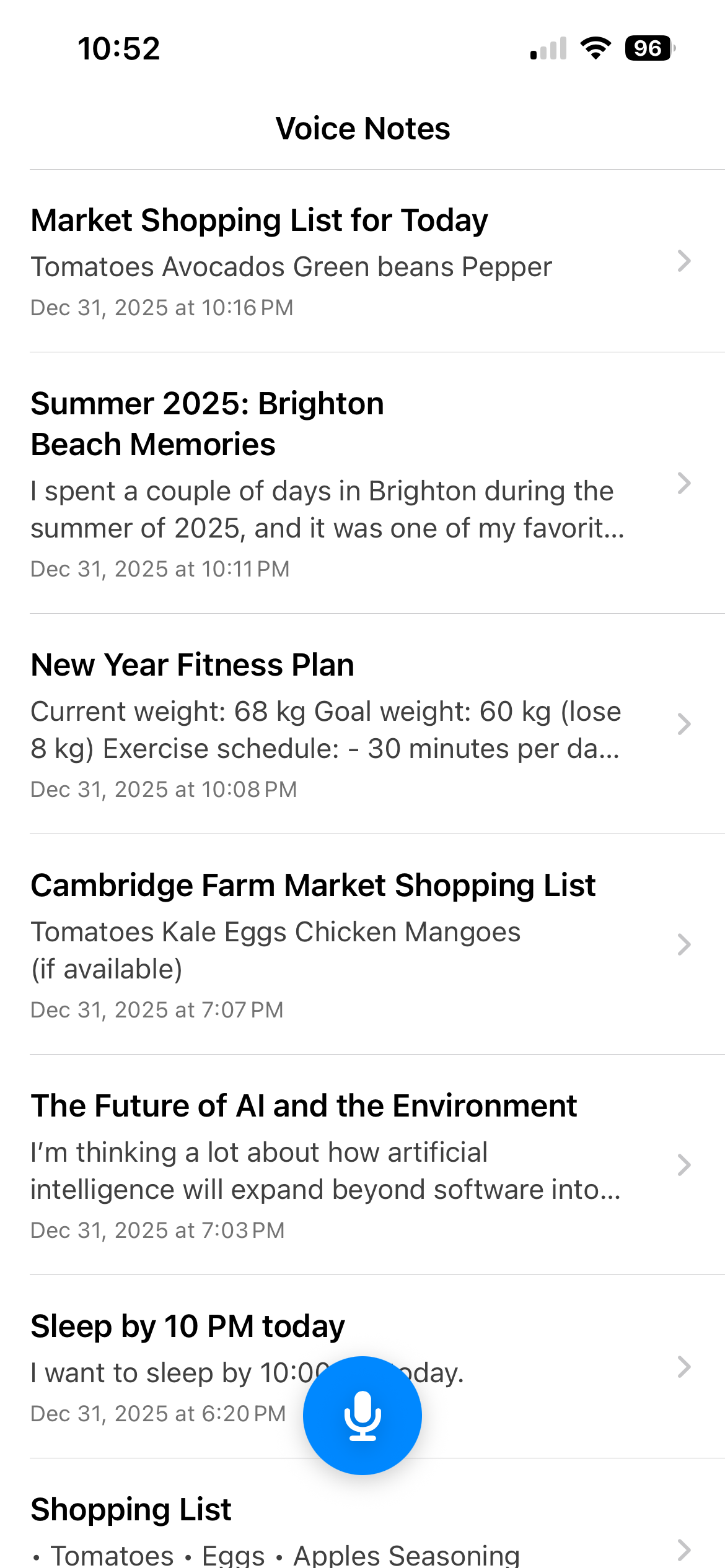 VoiceNotes app home screen