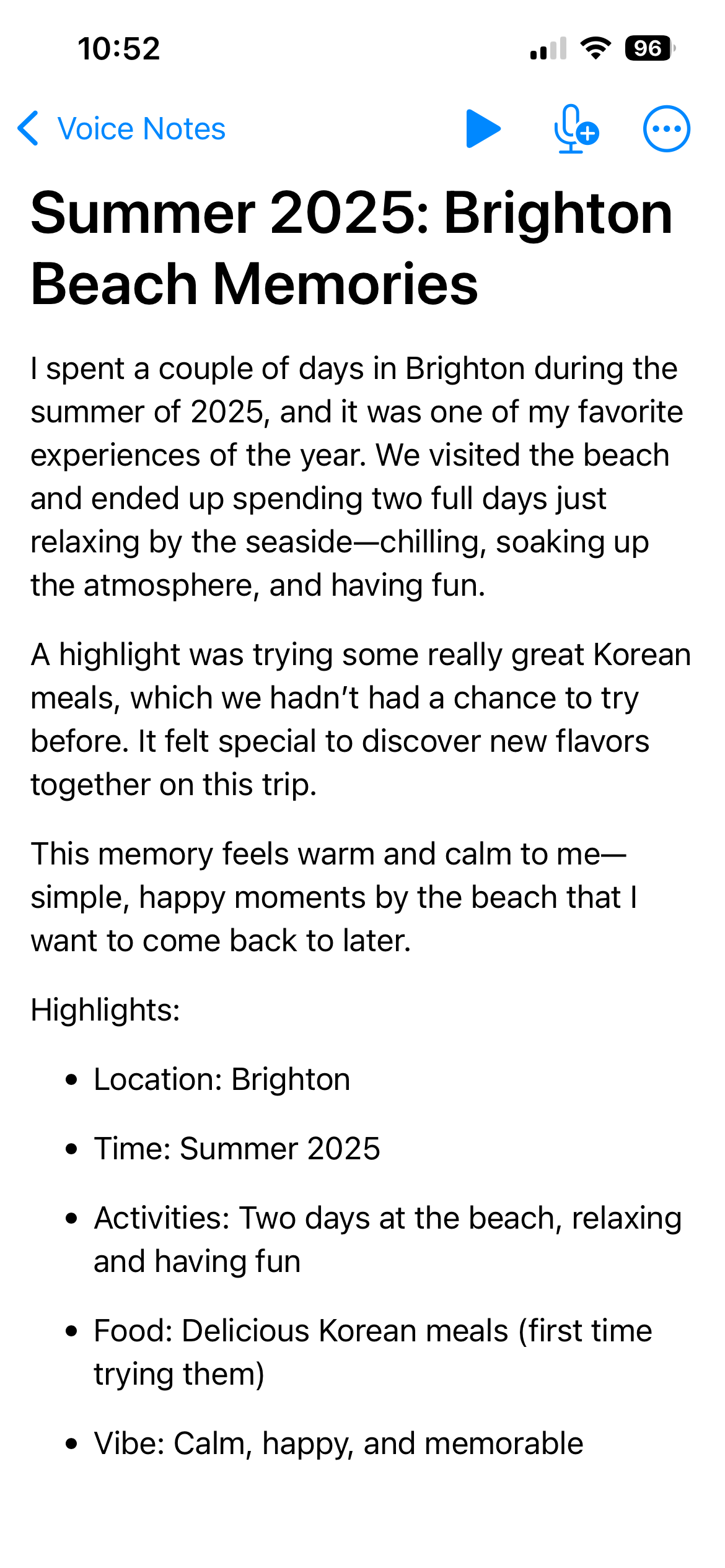 VoiceNotes recording and transcript view